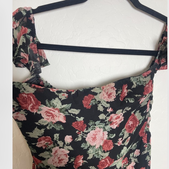 Maxi Floral Slit Puff Off Shoulder Sleeve Cottage Party Classy Elegant Hip Dress - Picture 6 of 7